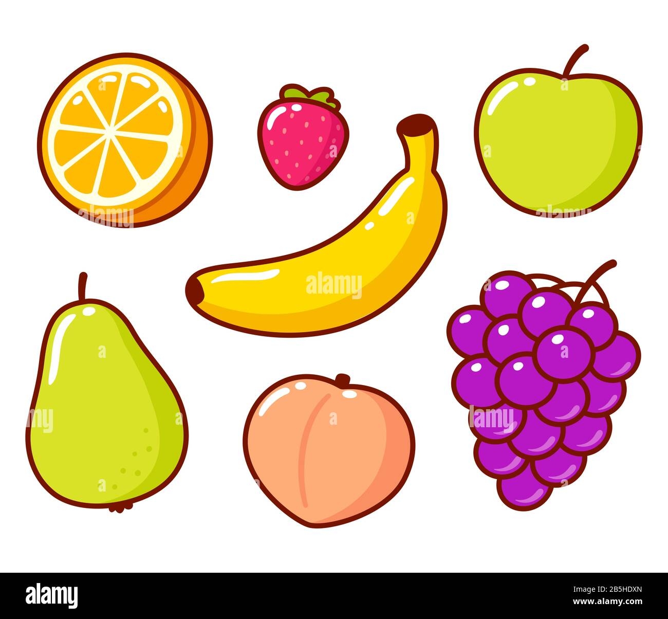 Cute Cartoon Fruit Doodle Set Orange And Banana Apple And Pear 
