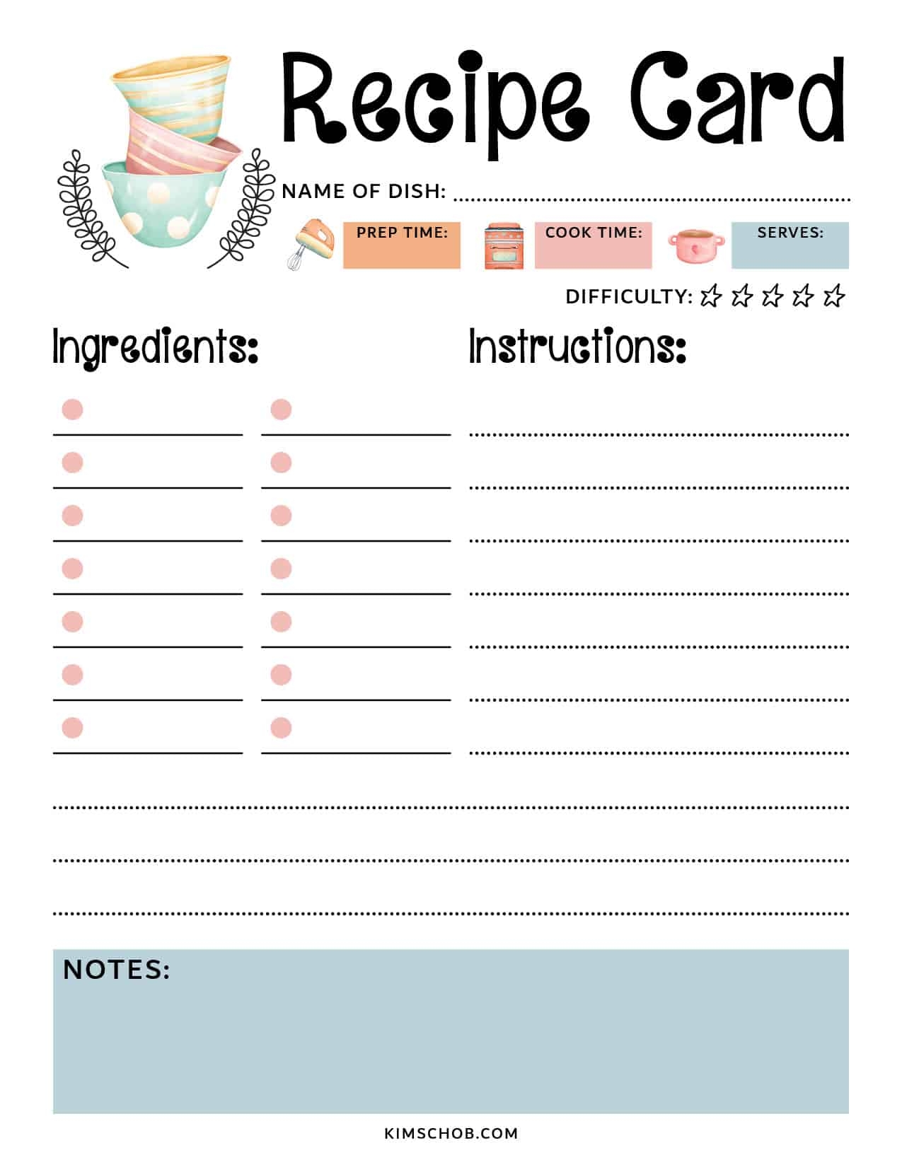 Cute Recipe Card Templates