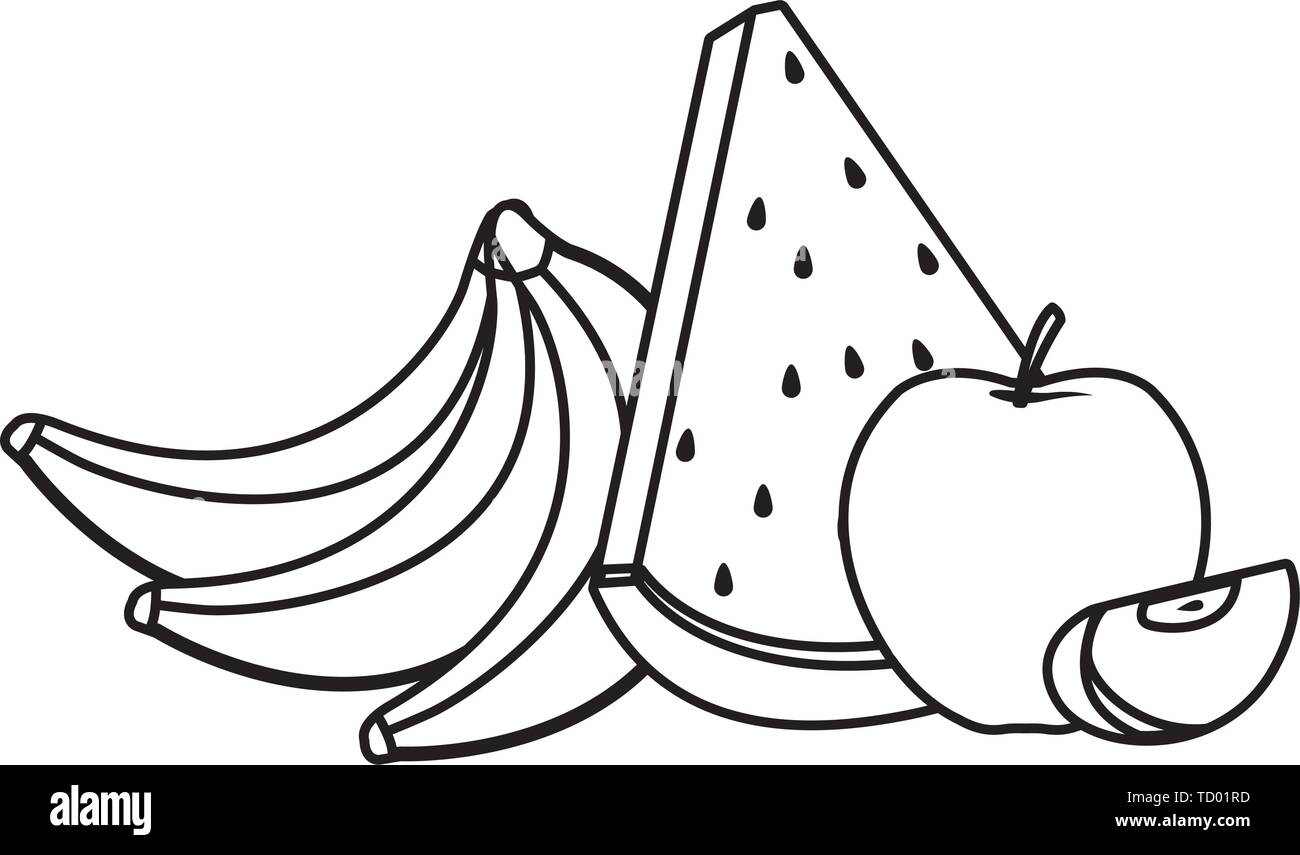 Delicious Mix Of Fruit Cartoon In Black And White Stock Vector Image U0026 Art Alamy