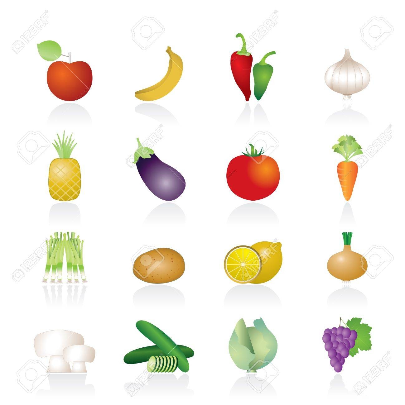 Different Kind Of Fruit And Vegetables Icons Royalty Free SVG 