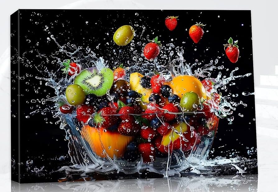 Dining Kitchen Wall Art Fruit Canvas Art Framed For Kitchen Wall Decor Strawberrie Dipped In A Fruit Plate Prints Pictures Black Background Fruit