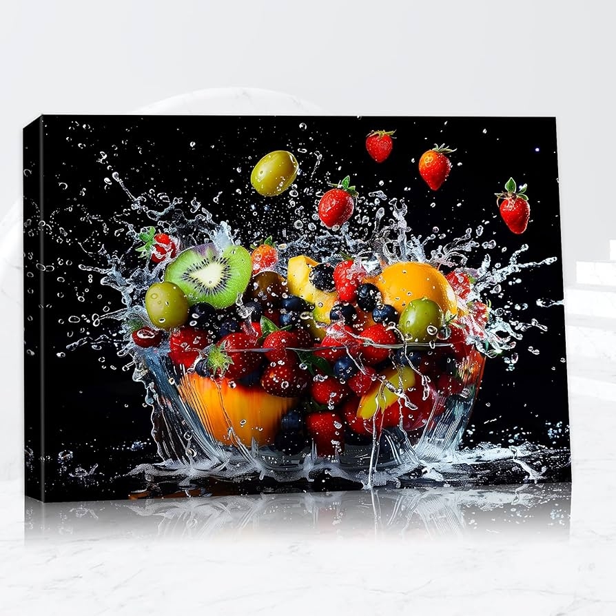 Dining Kitchen Wall Art Fruit Canvas Art Framed For Kitchen Wall Decor Strawberrie Dipped In A Fruit Plate Prints Pictures Black Background Fruit 