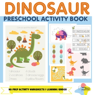 Dinosaur Activity Book Printable Worksheets NO PREP Busy Quite Binder 