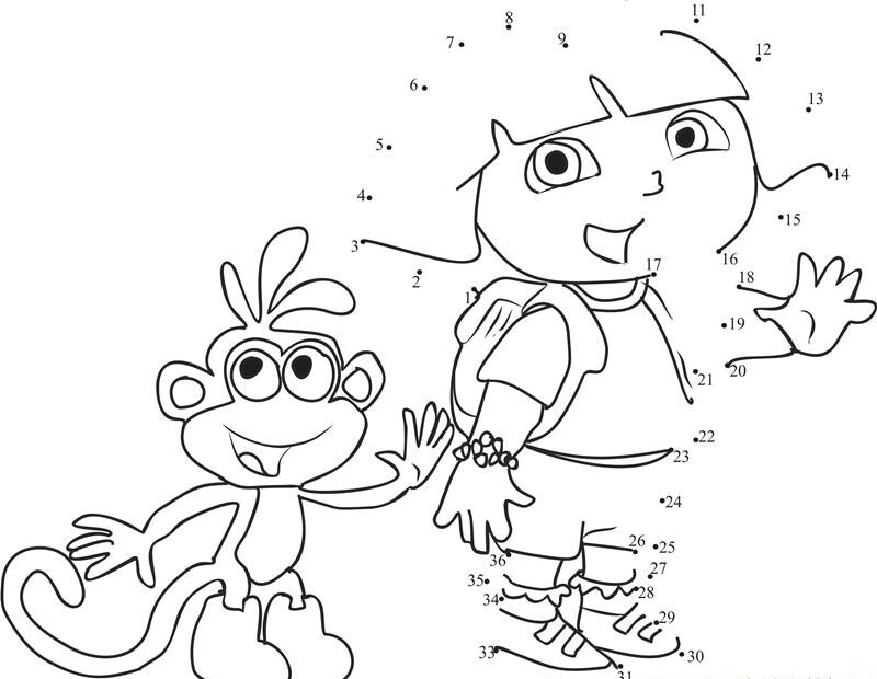 Dora The Explorer With Monkey Dot To Dot Printable Worksheet Connect