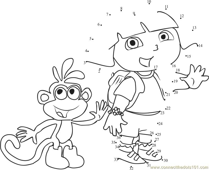 Dora The Explorer With Monkey Dot To Dot Printable Worksheet Connect 