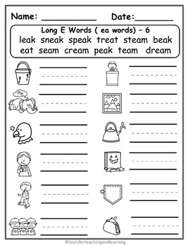 Dry Erase Activity Worksheets Long Vowel Words TPT