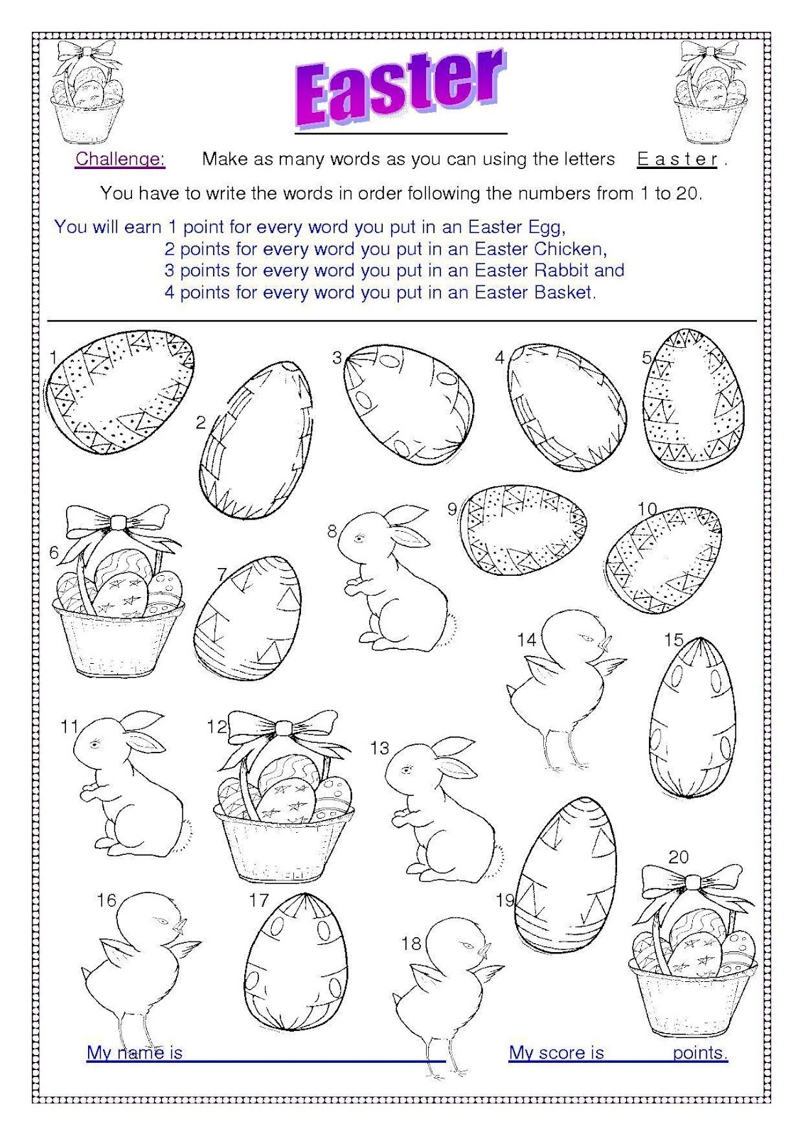easter printable activity sheets