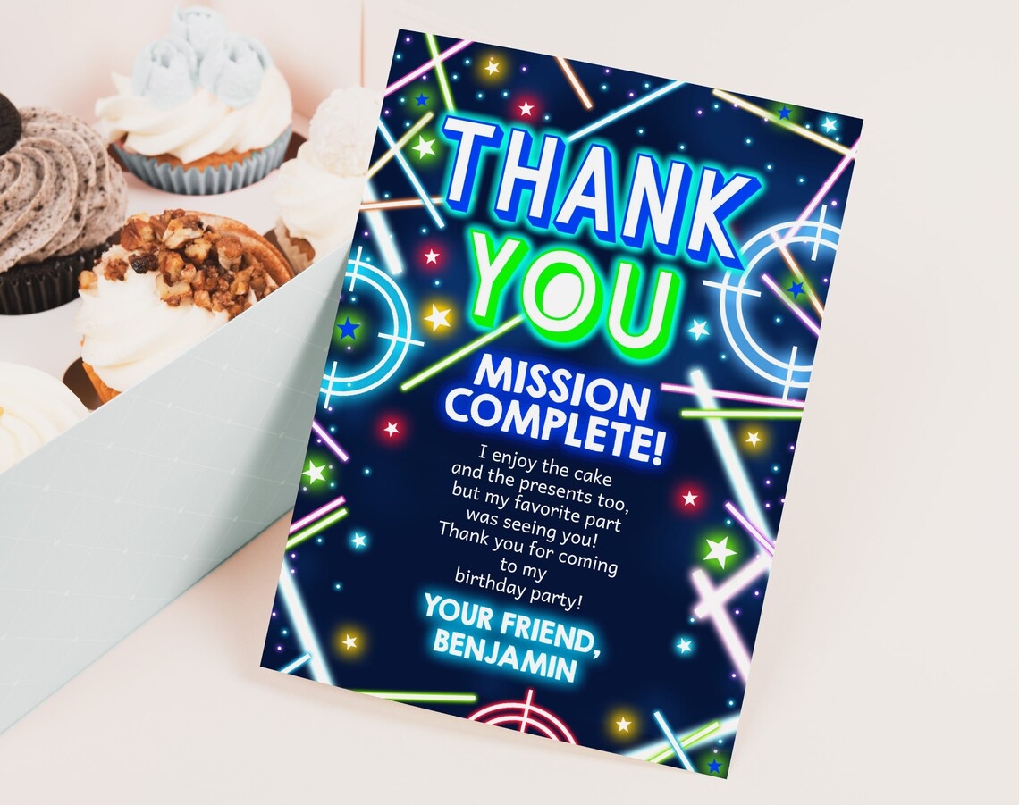 EDITABLE Laser Tag Thank You Cards Birthday Party Thank You Etsy