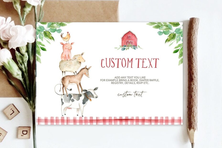 Editable Note Card Farm Birthday Boy Farm Animals Insert Card Barnyard