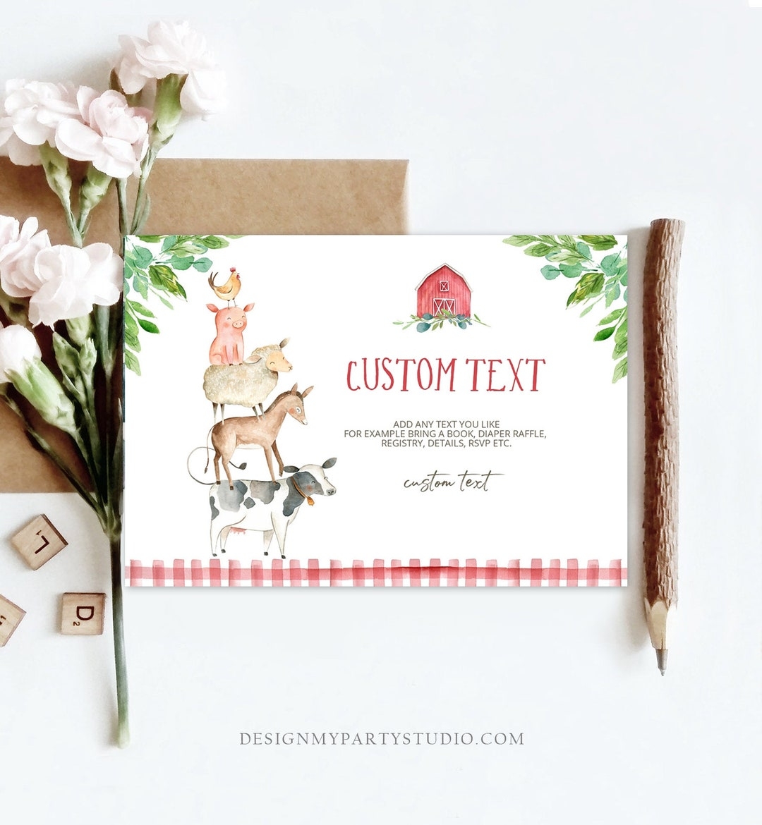 Editable Note Card Farm Birthday Boy Farm Animals Insert Card Barnyard 