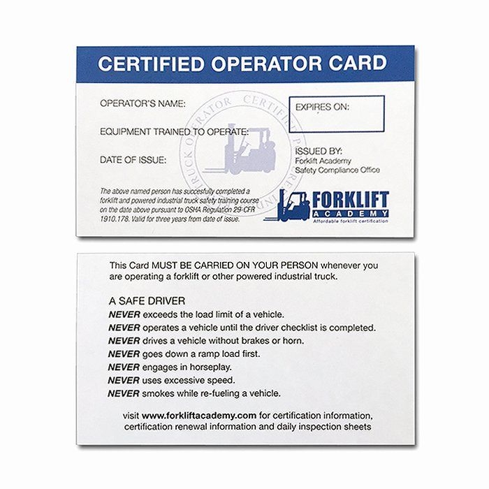 Equipment Operator Certification Card Template Beautiful Forklift 