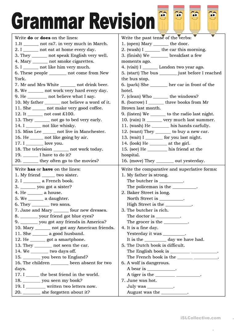 free printable grammar activities
