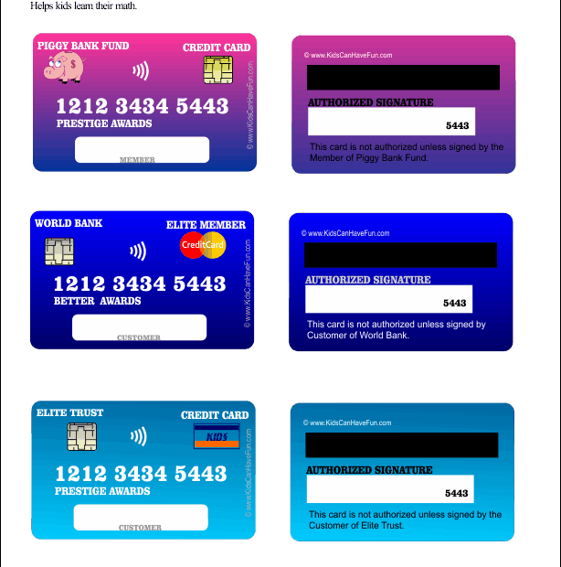 Fake Play Credit Card Printable Template Rhonda A Denny