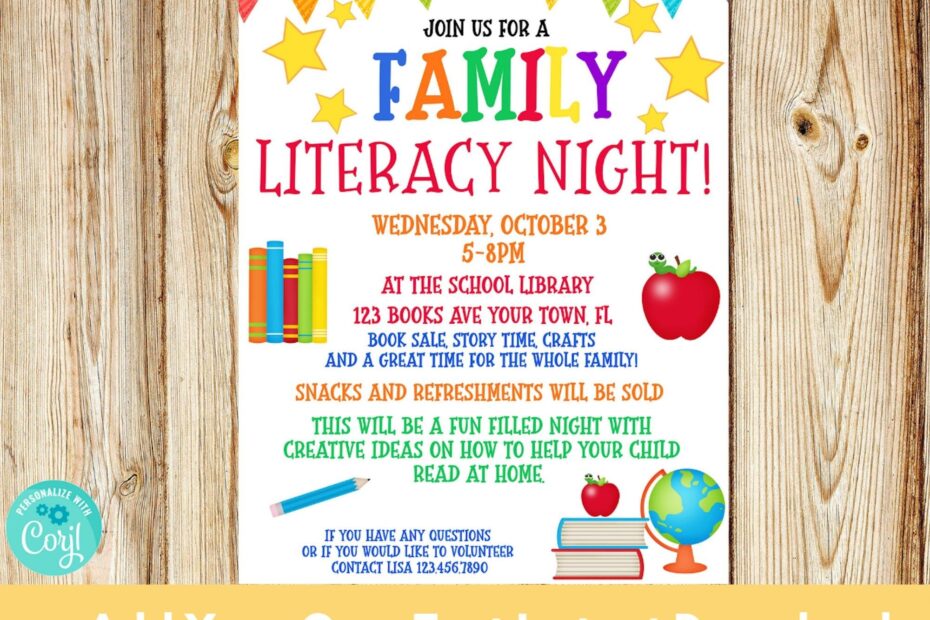 Family Literacy Night Flyer Printable School Flyer PTA Flyer PTO Flyer