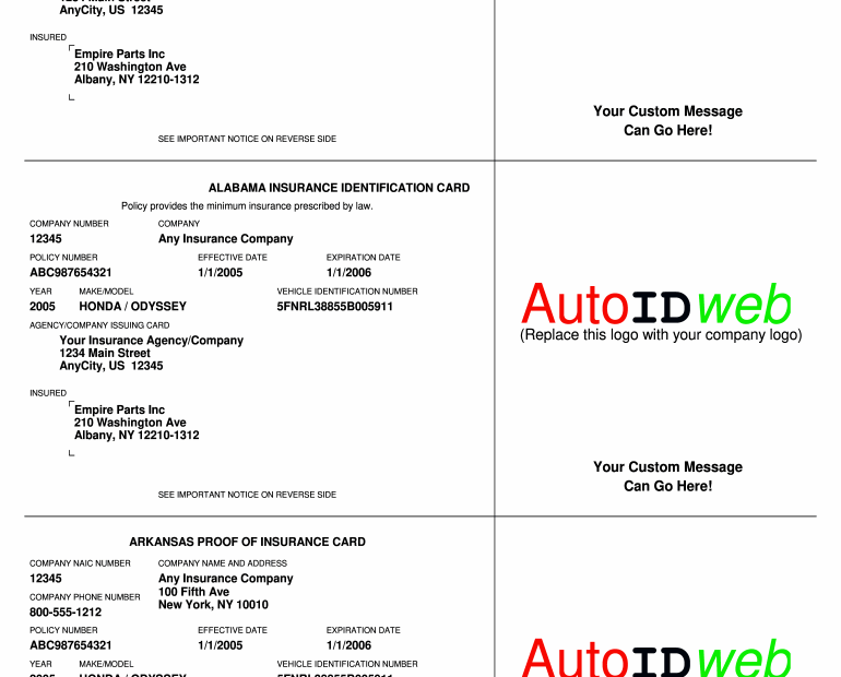 Fillable Free Blank Insurance Card Template