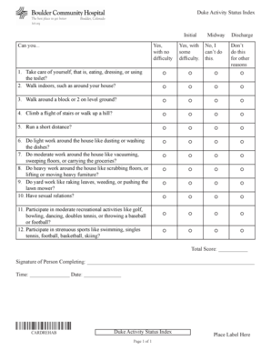 Fillable Online Duke Activity Status Index Fax Email Print PdfFiller