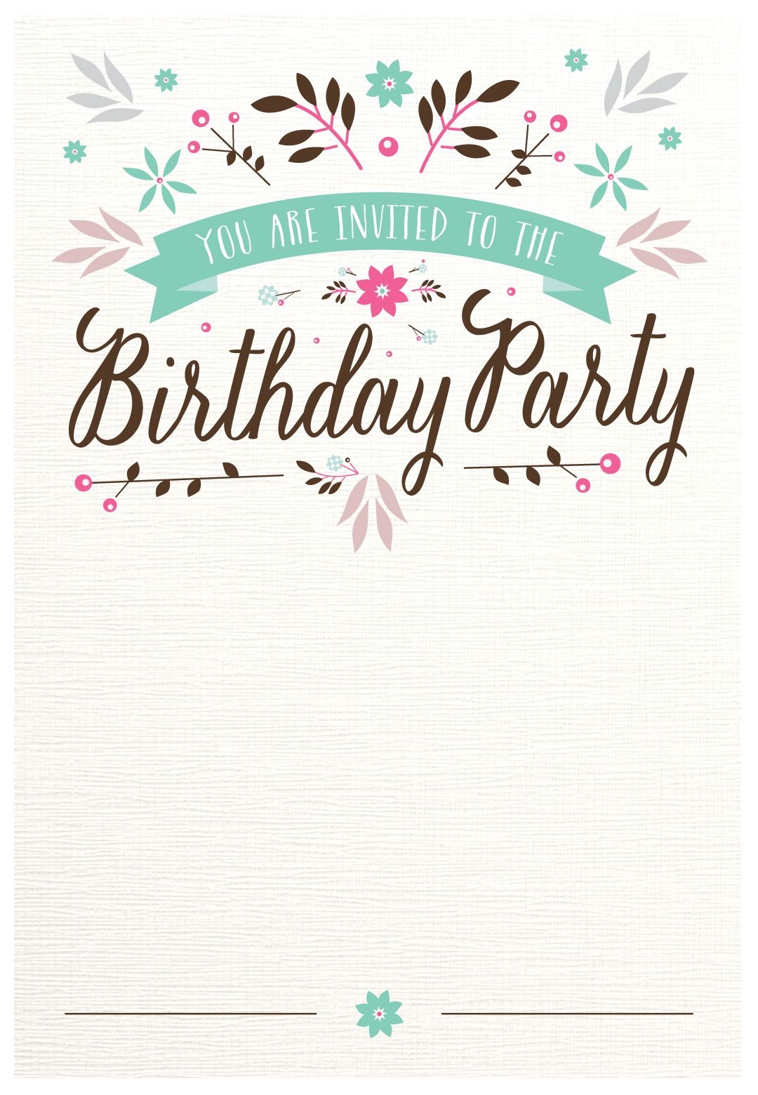 Flat Floral Free Printable Birthday Invitation Template Greetings 