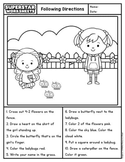 Following Directions Worksheets Superstar Worksheets