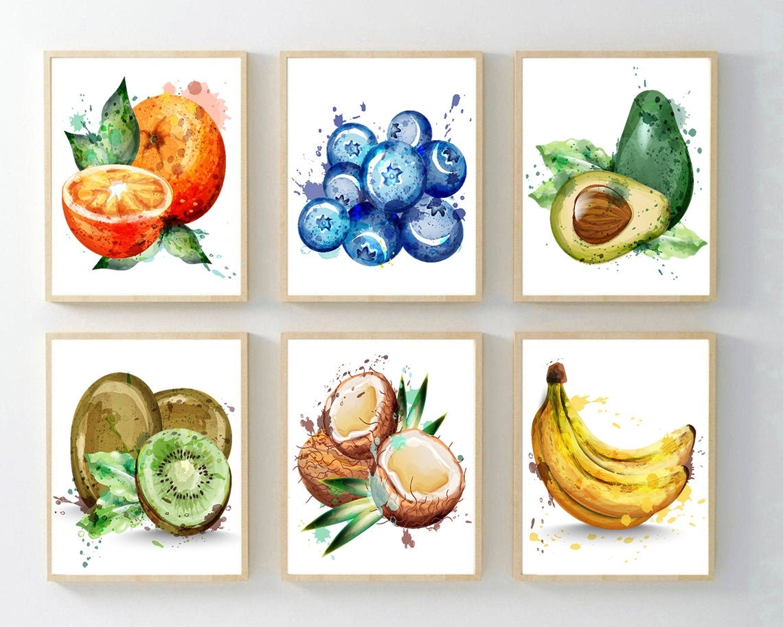 Framed Fruit Wall Art Kitchen Fruit Art Print Farmhouse 