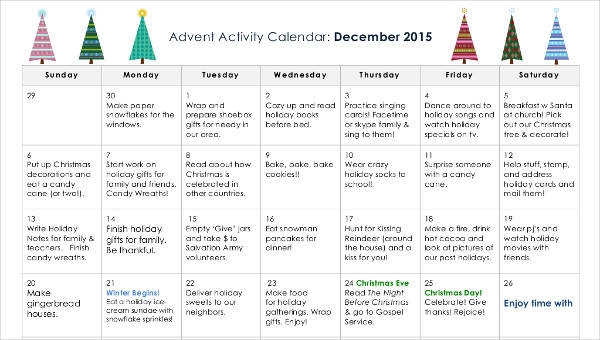 free printable activity calendar
