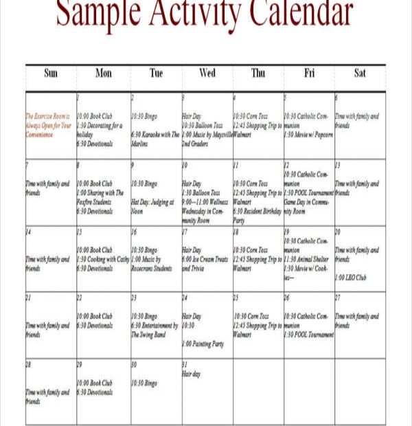 FREE 13 Activity Calendar Templates In MS Word Google Docs Pages PDF