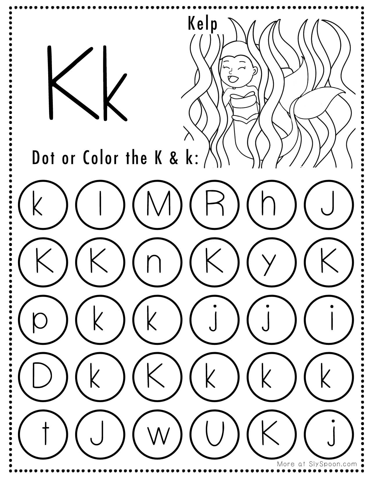 Free Alphabet Do A Dot Printables Worksheets Letter K Mermaid Themed 