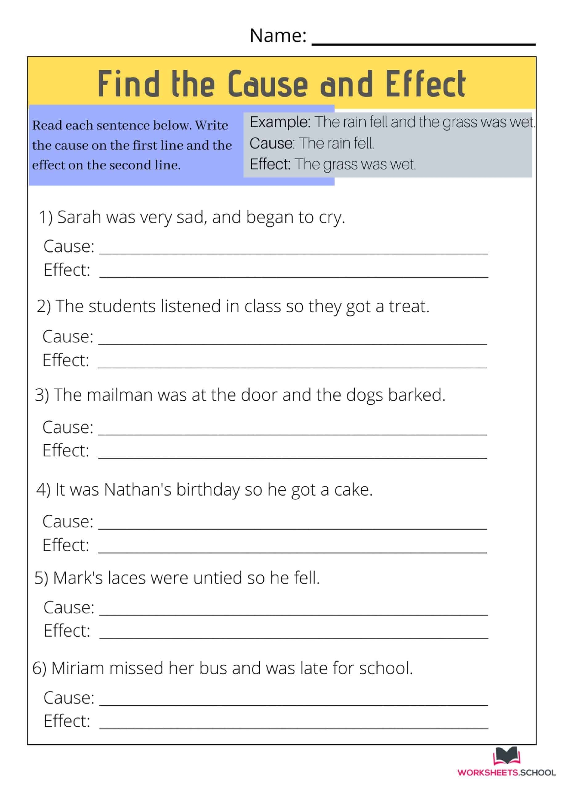 Free Cause And Effect Worksheets