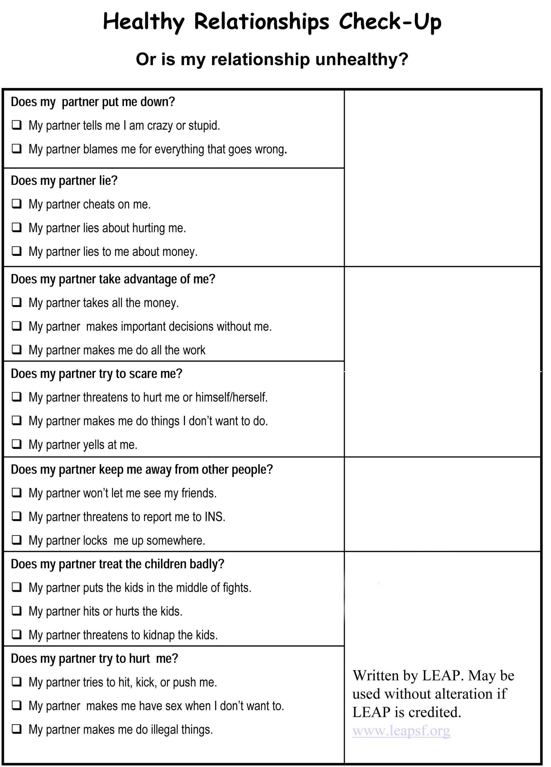 Free Couples Therapy Worksheets