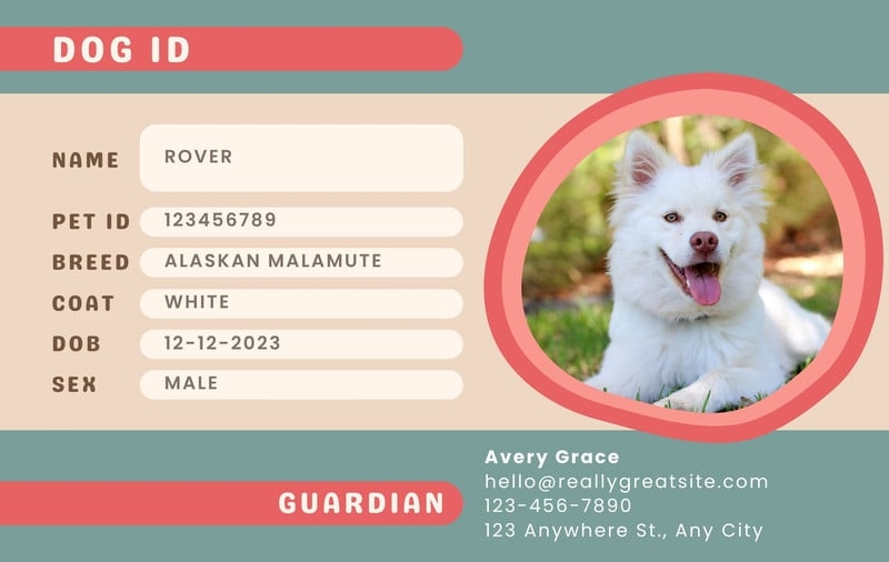 Free Custom Printable Dog ID Card Templates Canva