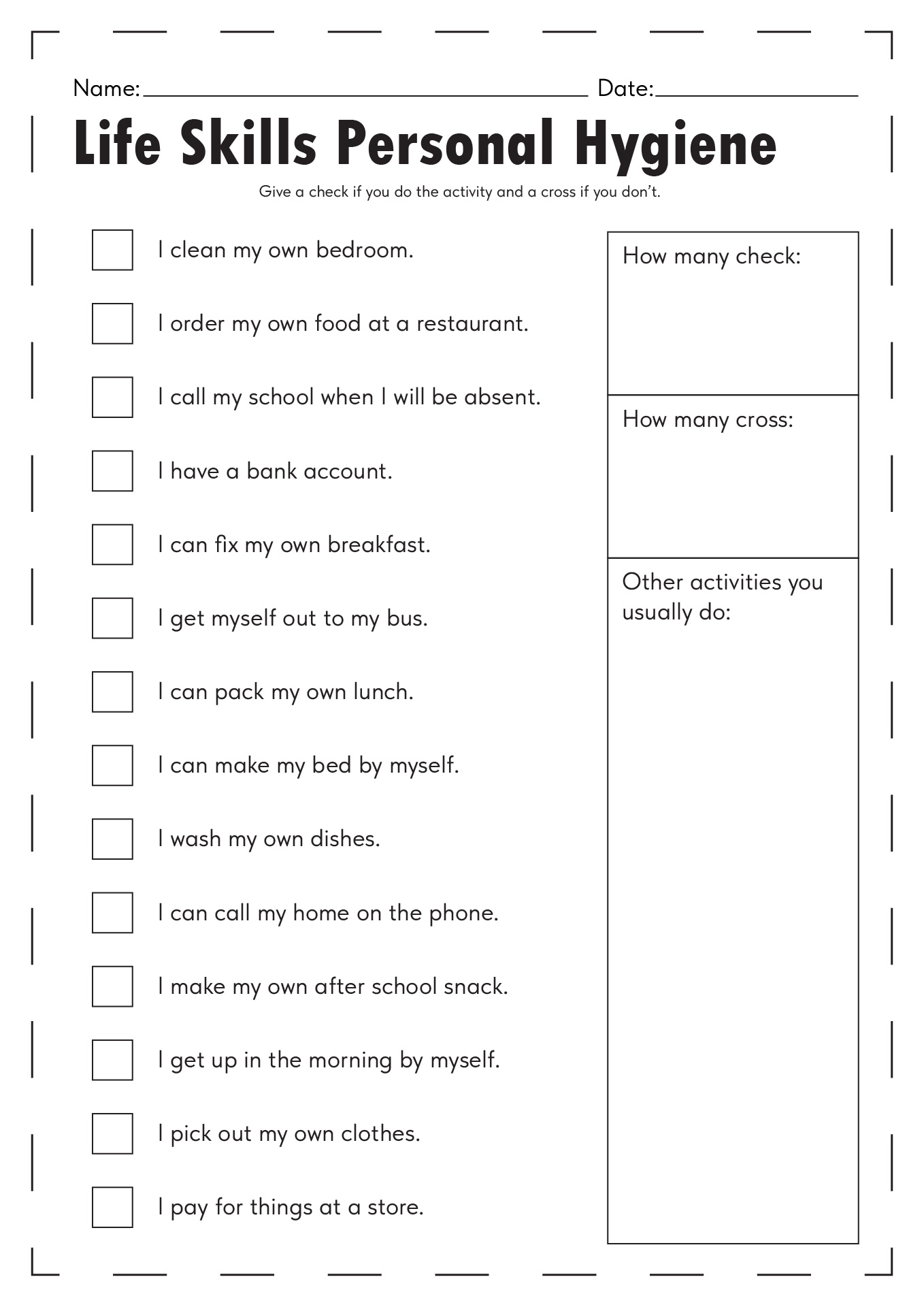 Free Life Skills Worksheets Printable And Enjoyable Learning