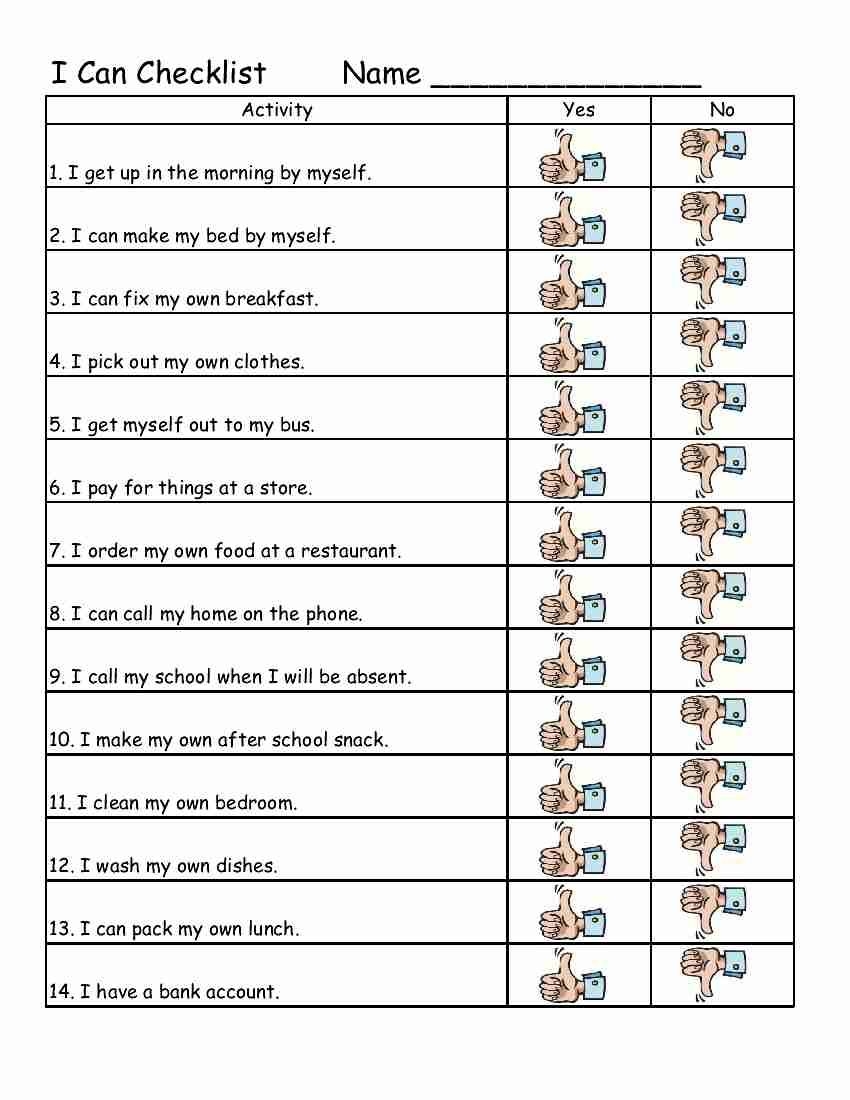 free printable life skills activities