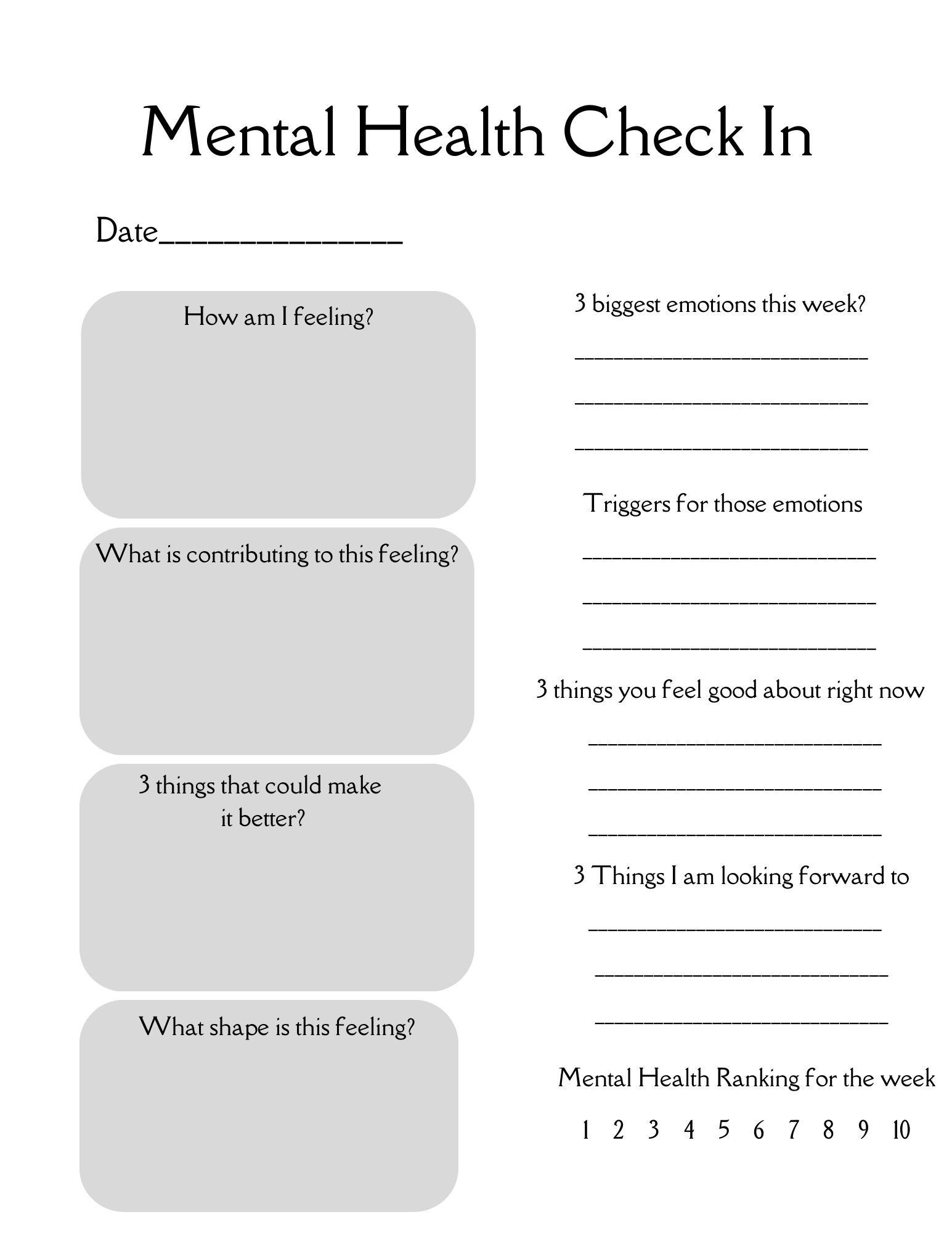 Free Mental Health Printables FREE Printables