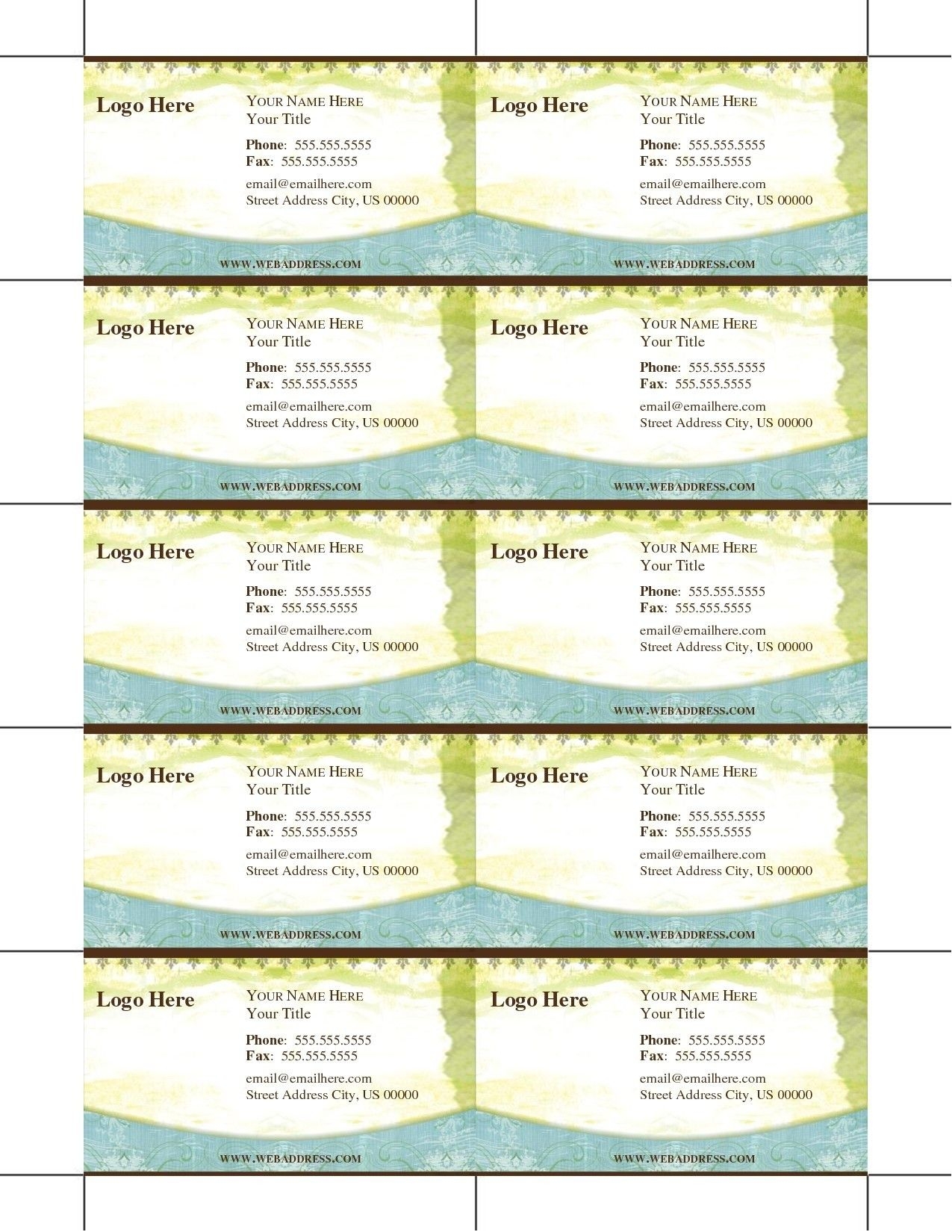 Free Print At Home Business Card Templates Lopeznt