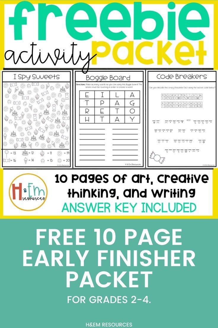 Free Printable Activity Packet Freebie 2nd 3rd 4th Early Finisher No 