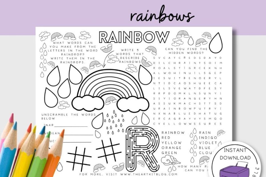 FREE Printable Activity Placemat For Kids Rainbows The Art Kit