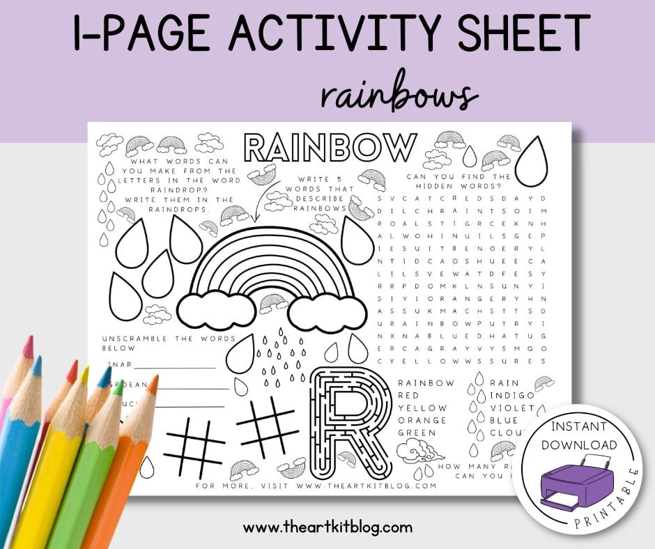 FREE Printable Activity Placemat For Kids Rainbows The Art Kit