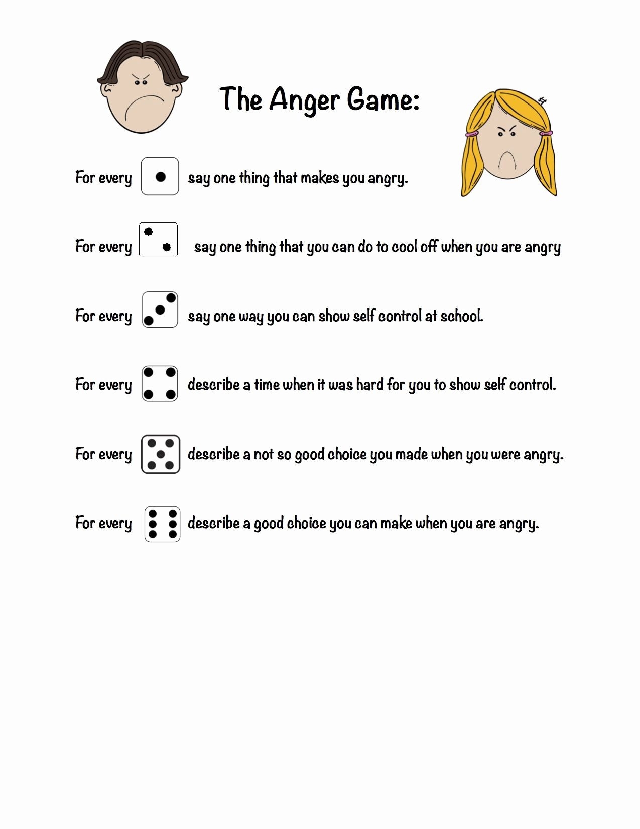 free printable anger management activities