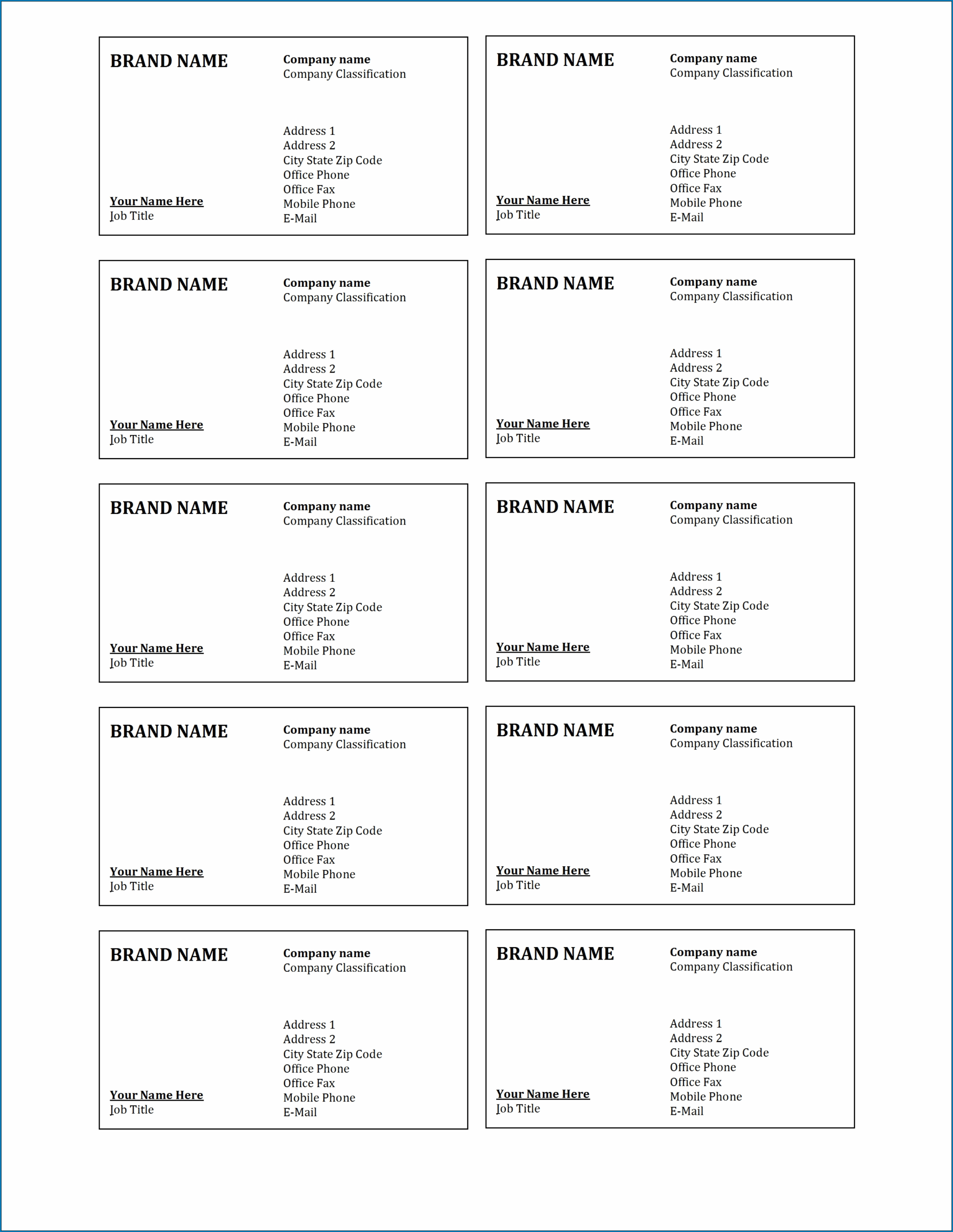  Free Printable Business Card Template Word