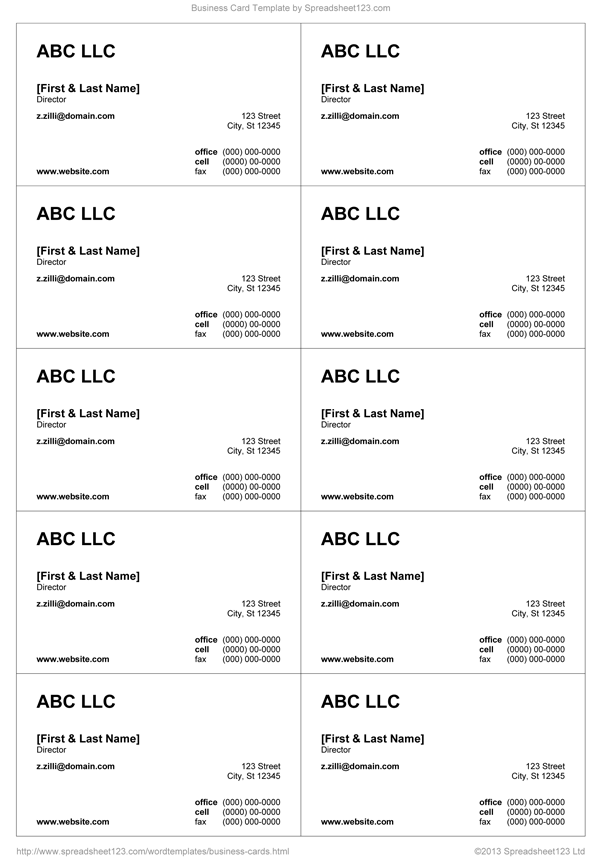 Free Printable Business Card Templates For Word