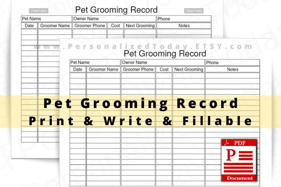 Free Printable Dog Grooming Client Record Card Template Linda Bail