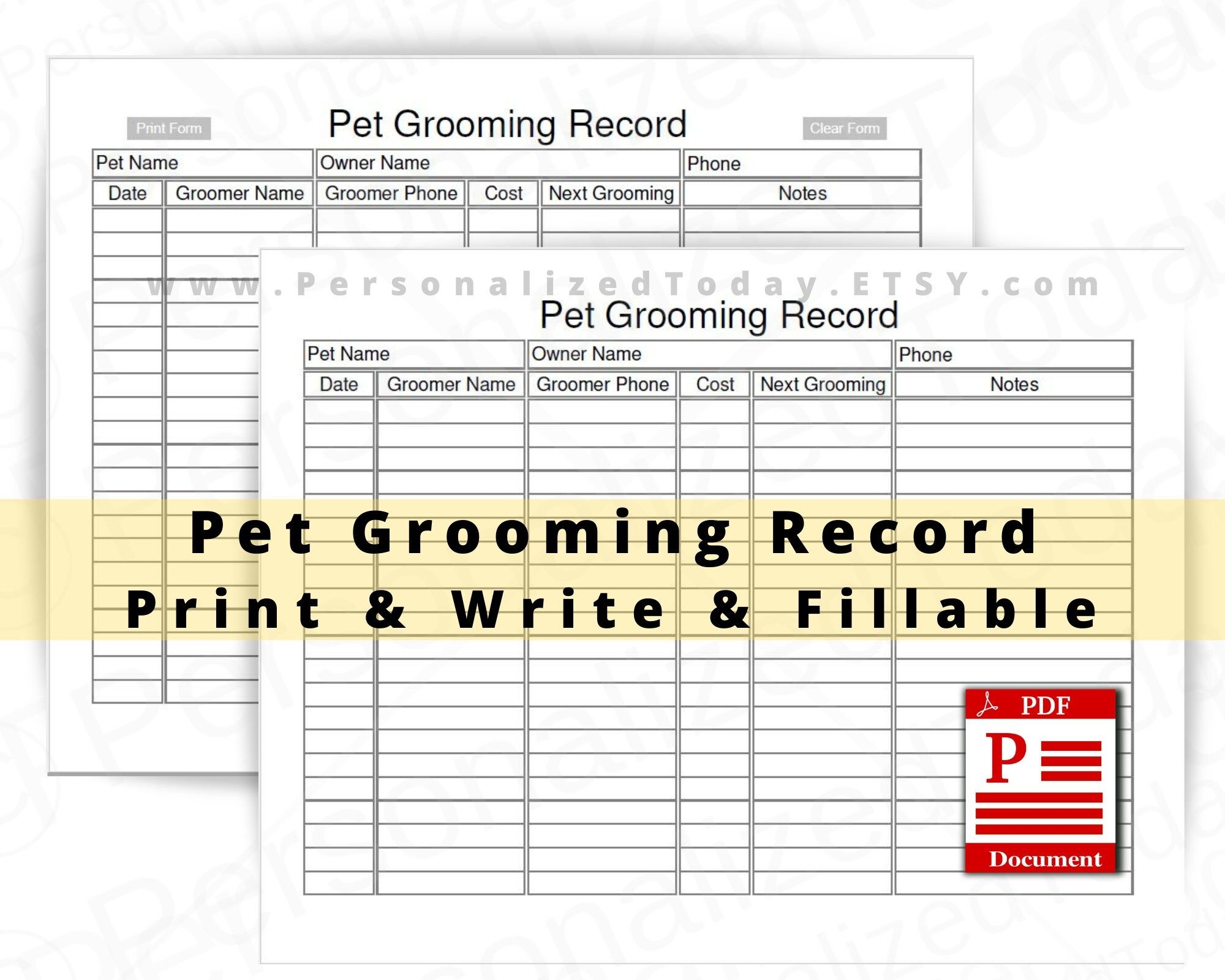 Free Printable Dog Grooming Client Record Card Template Linda Bail