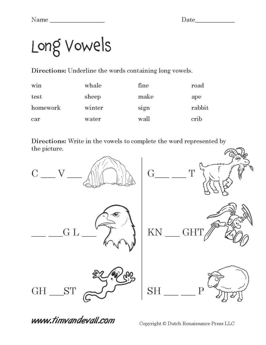 long vowel printable activities