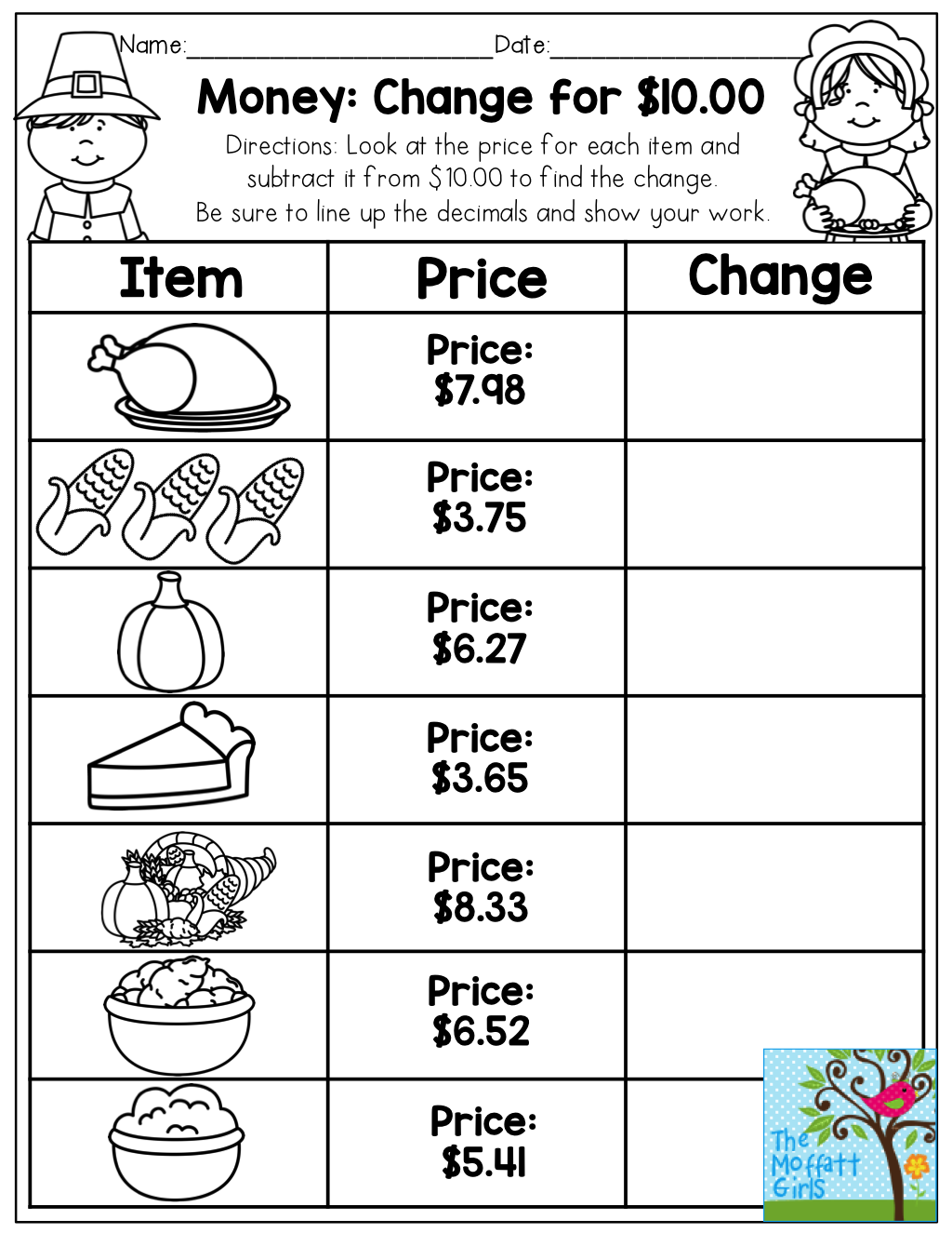 making change store math activity free printable
