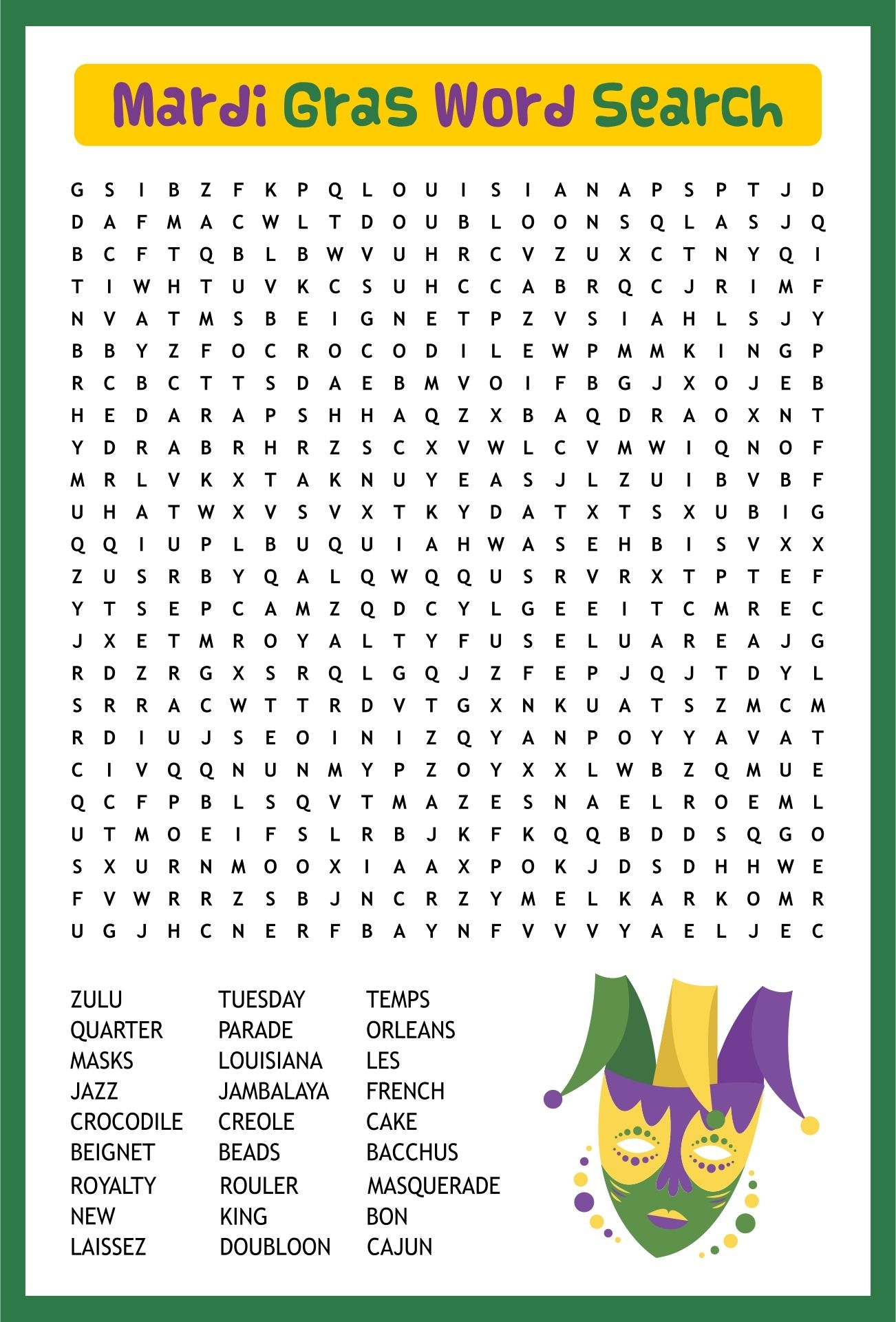 Free Printable Mardi Gras Worksheets