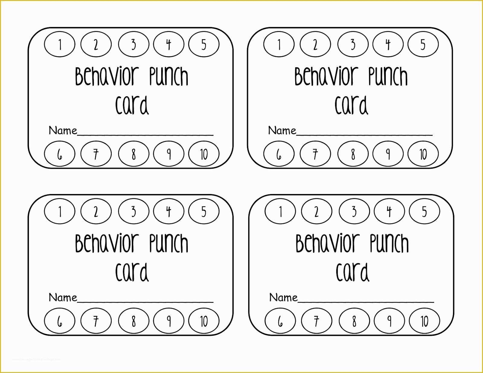 free printable behavior punch card template