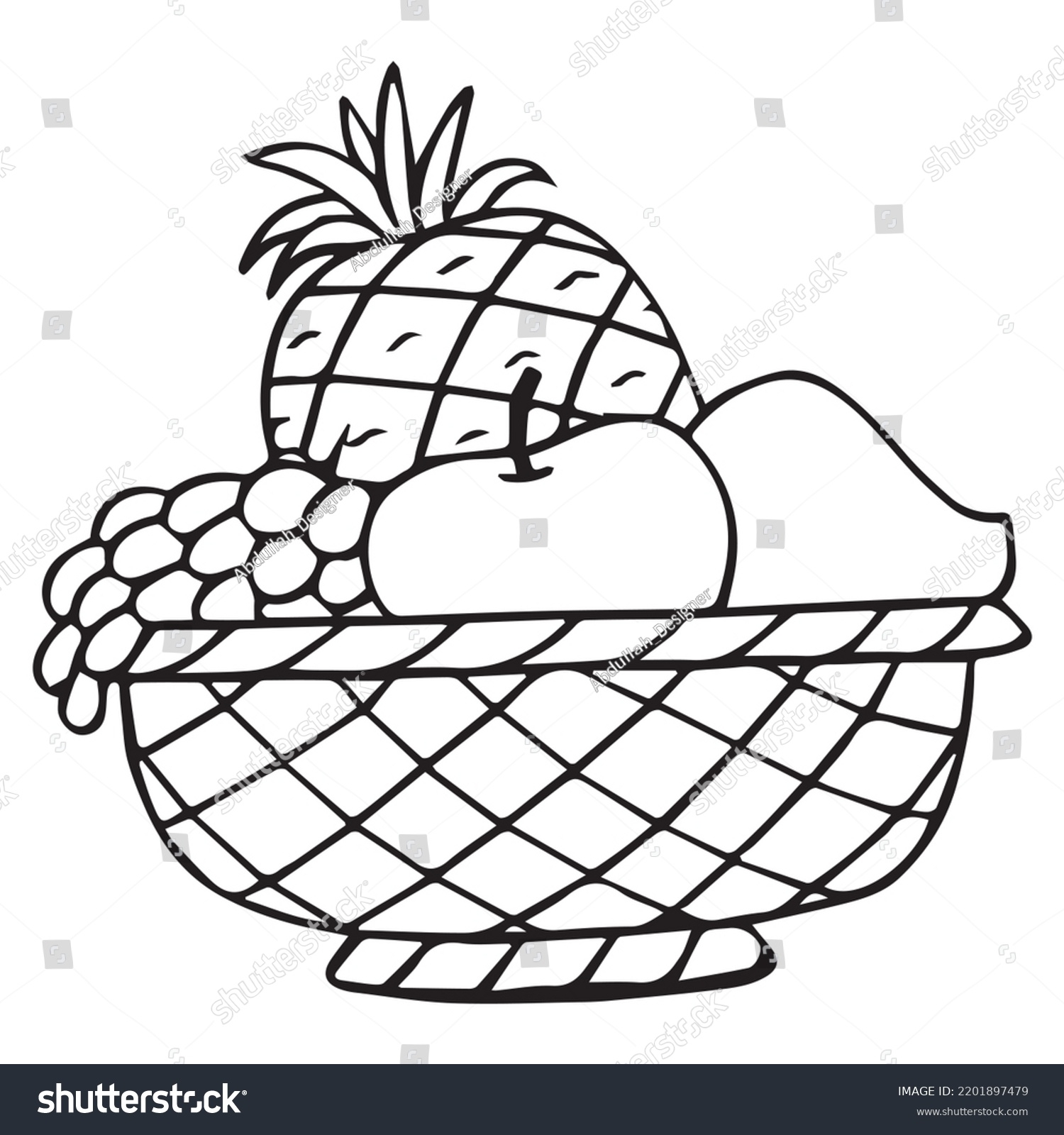 Fruit Basket Coloring Page Kids Vector Stock Vector Royalty Free 