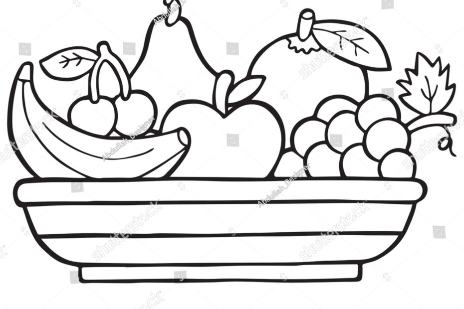 Fruit Basket Coloring Page Kids Vector Stock Vector Royalty Free