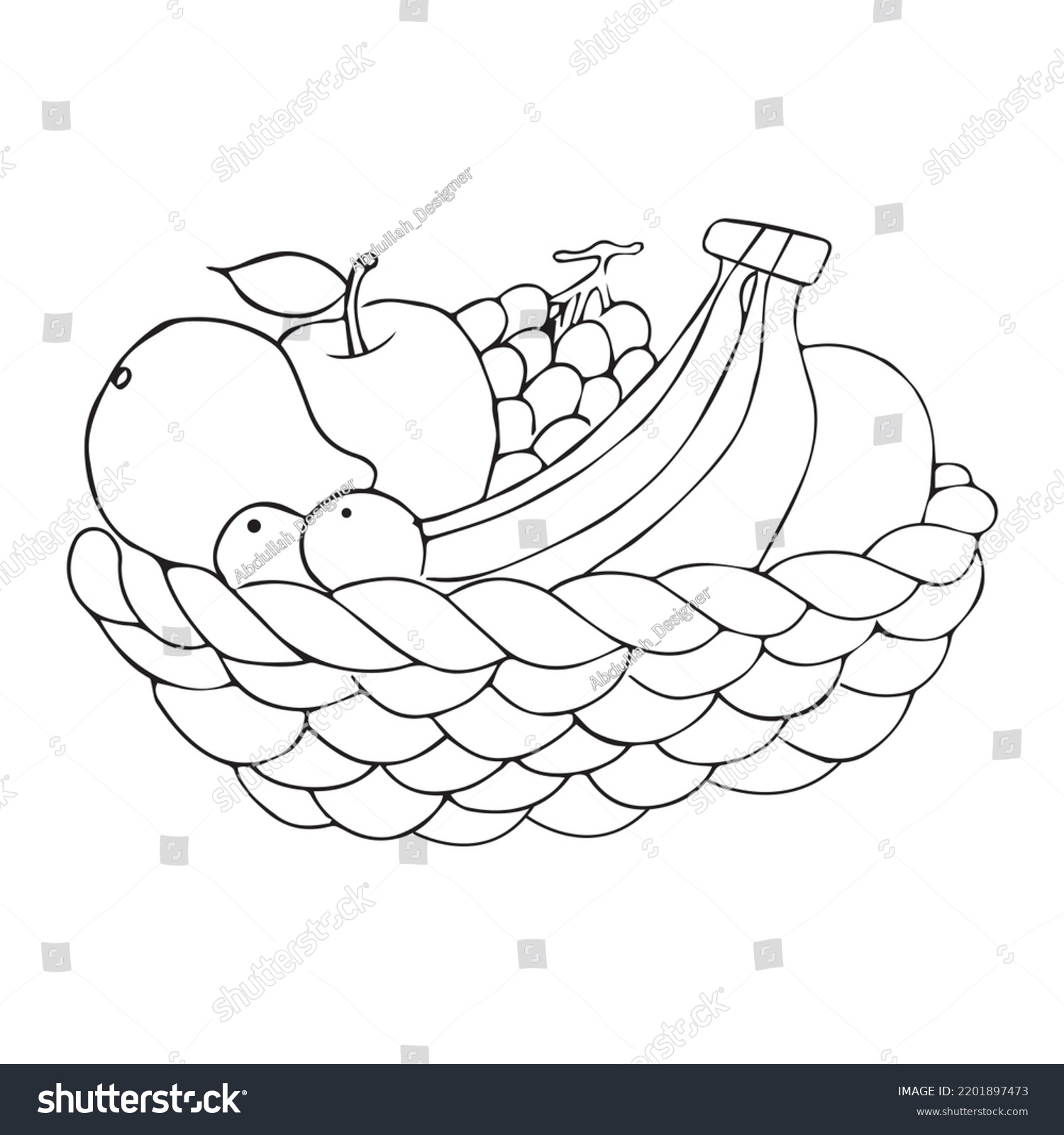 Fruit Basket Coloring Page Kids Vector Stock Vector Royalty Free 