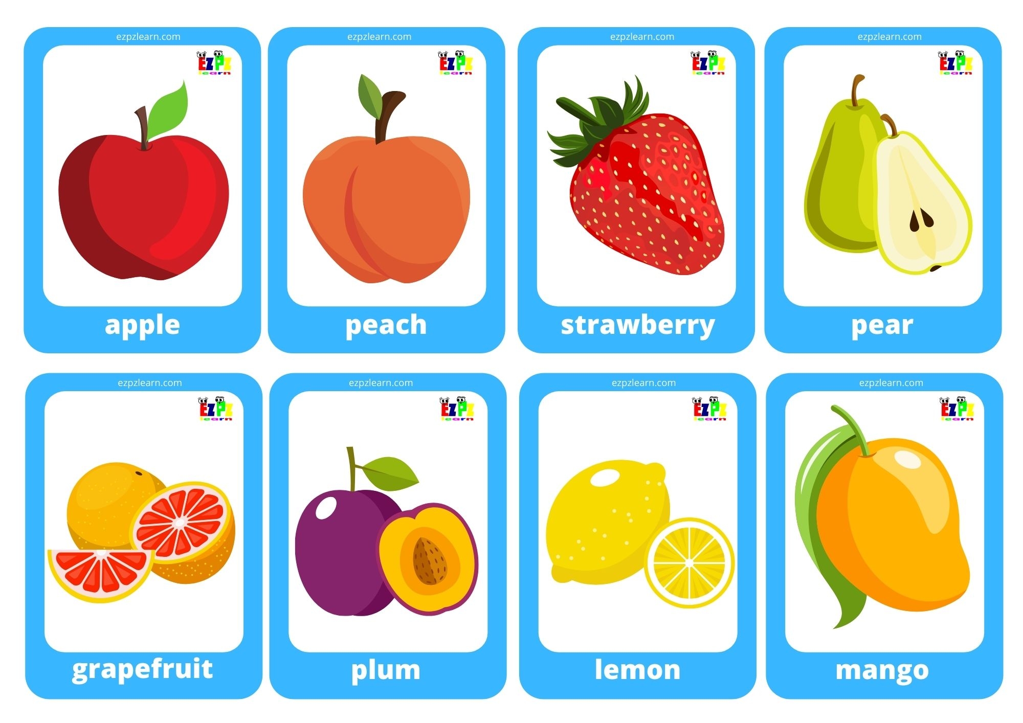 Fruit Game Cards Mini Flashcards Ezpzlearn