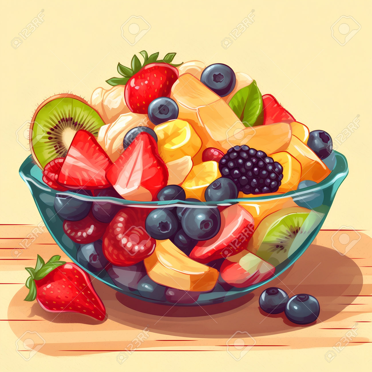 Fruit Salad In A Glass Bowl Vector Illustration Of Fruit Salad Stock Photo Picture And Royalty Free Image Image 208703969 